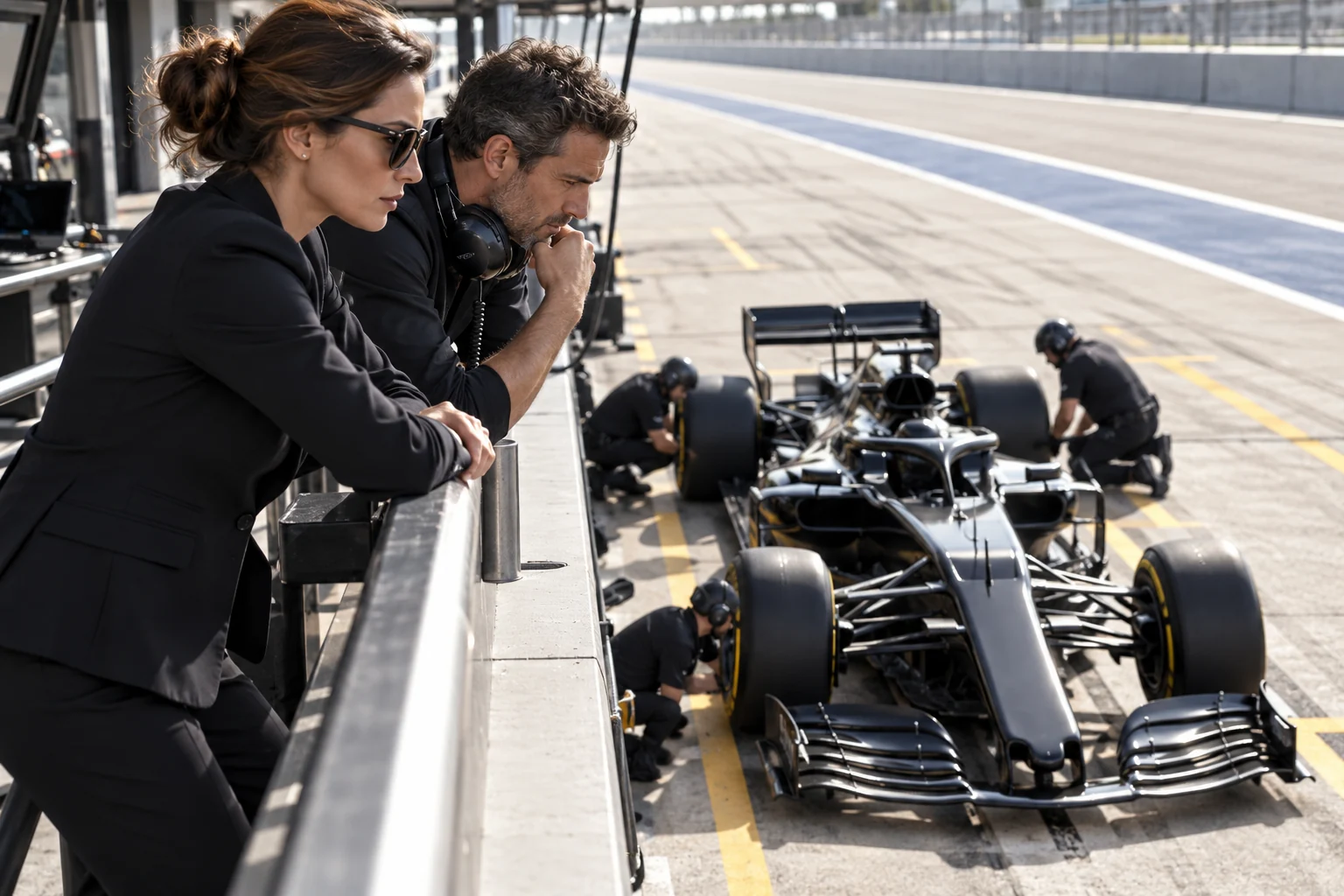 Racing team preparing for the next lap