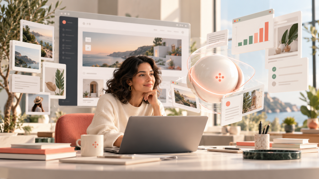 AI assistant helping a marketing professional use a connected website workspace