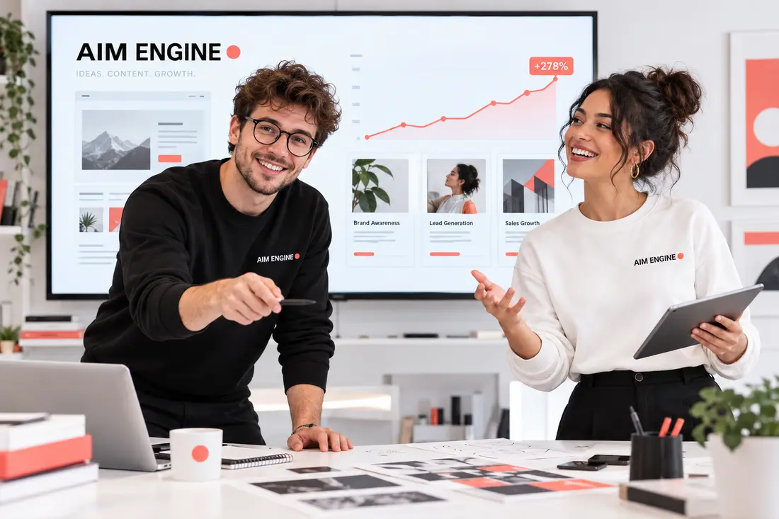 AIM Engine presenters discussing creative work