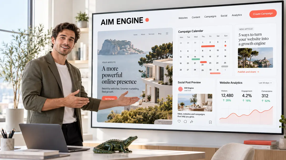 AIM Engine website and marketing presentation